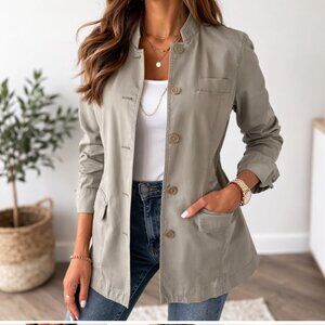 Eddie Bauer Women's Olive Button-up Cotton Utility Jacket Size 12